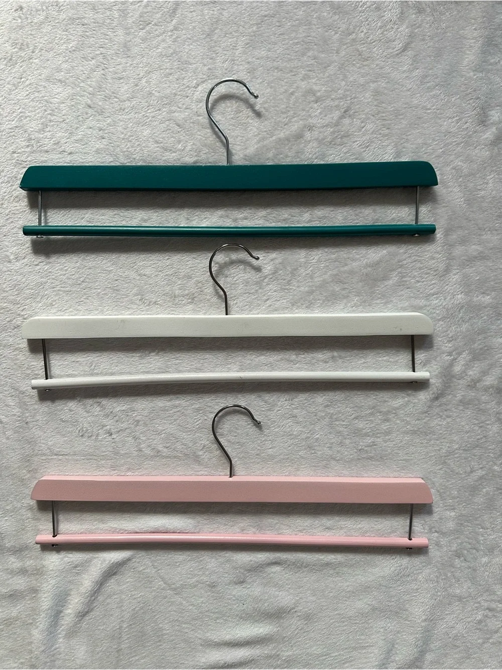 Wooden Hangers (Set of 3) For Blankets, Pants Teal Pink White